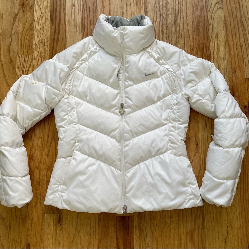 Women's Nike Down White Gray Quilted Puffer Winter Ski Snowboarding Jacket Sz S